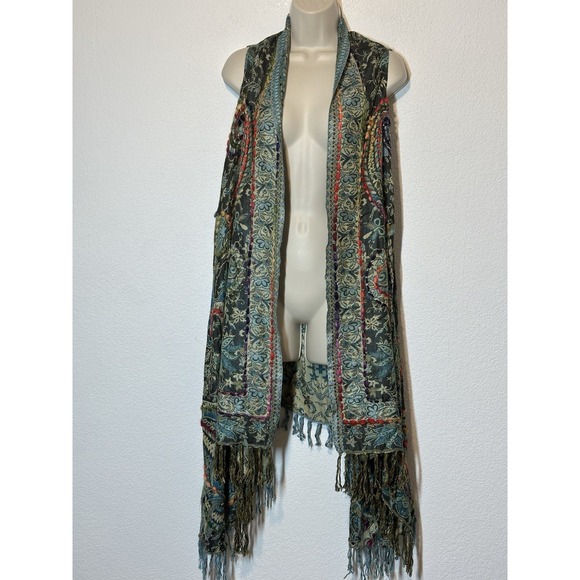 Lot 2 Soft Surroundings Topper Duster OS Open ColorfulCardigan Fringe Boho Artsy - Picture 5 of 11